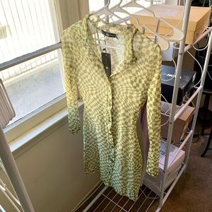 Daisy Street Sheer Green Checkered Dress